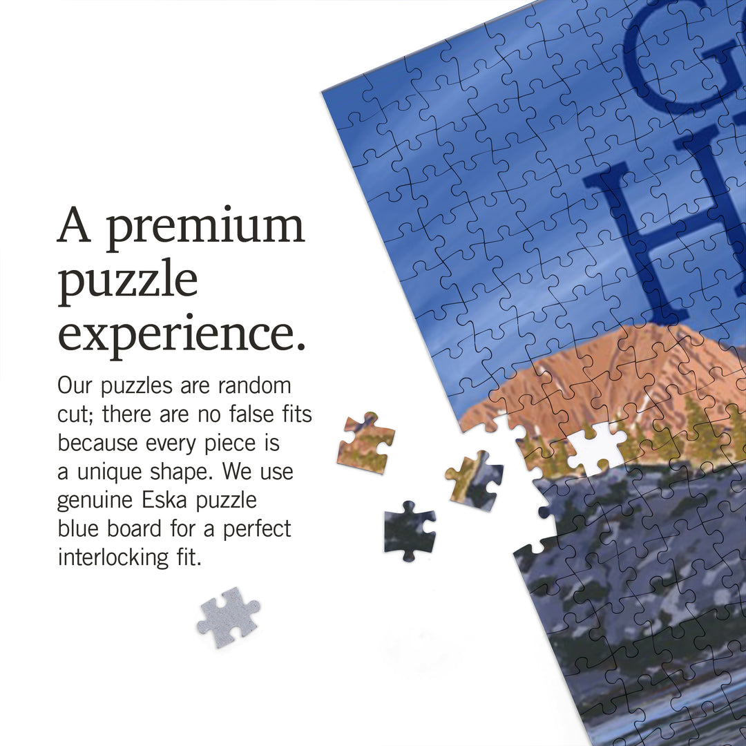 Mammoth Lakes, California, Get Out and Hike, Hiker and Lake, Jigsaw Puzzle Puzzle Lantern Press 
