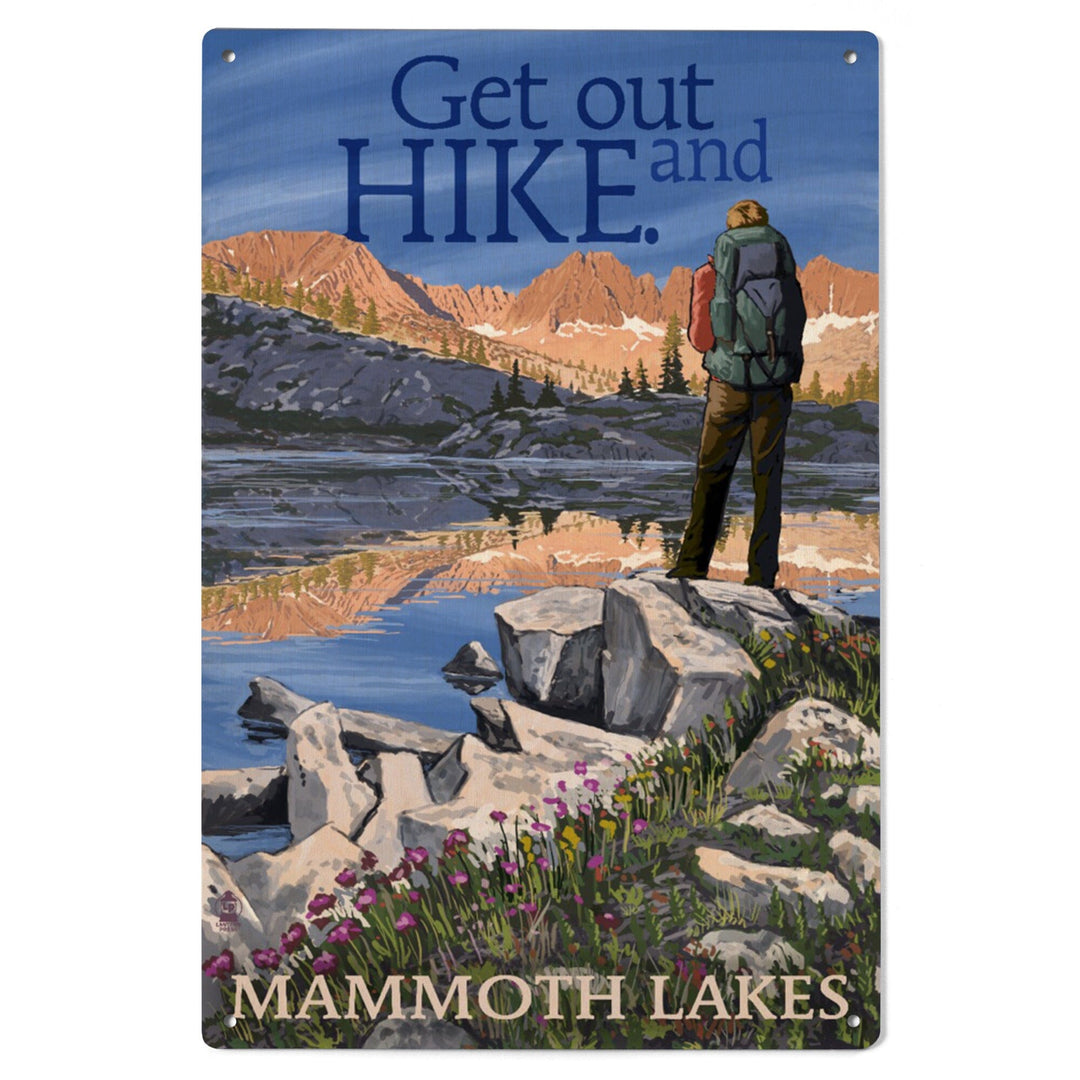 Mammoth Lakes, California, Get Out & Hike, Hiker & Lake, Lantern Press Artwork, Wood Signs and Postcards Wood Lantern Press 