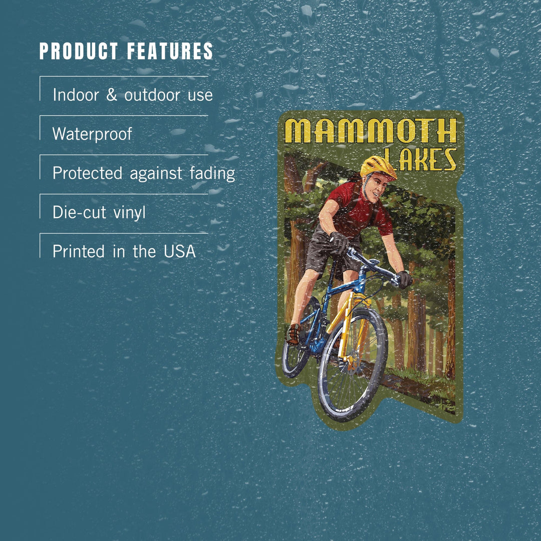 Mammoth Lakes, California, Mountain Biker in Trees, Contour, Vinyl Sticker - Lantern Press