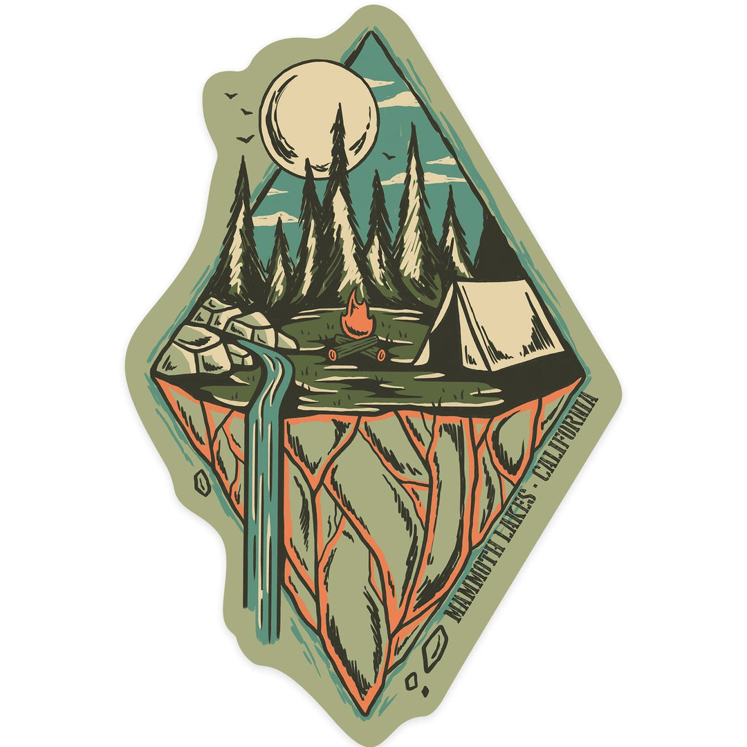 Mammoth Lakes, California, Mountain Camping, Diamond, Contour, Lantern Press Artwork, Vinyl Sticker Sticker Lantern Press 