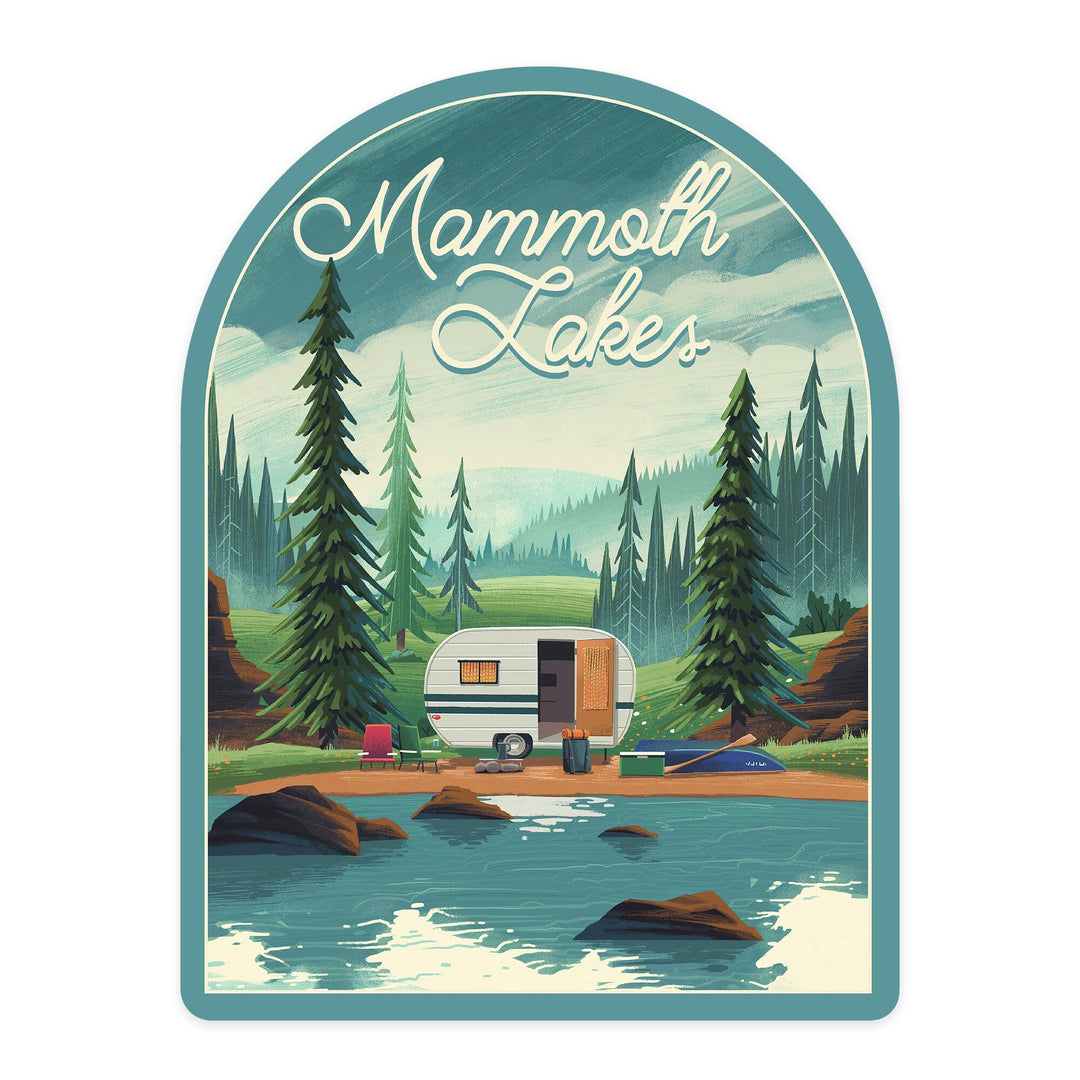 Mammoth Lakes, California, Outdoor Activity, At Home Anywhere, Camper in Evergreens, Contour, Vinyl Sticker Sticker Lantern Press 