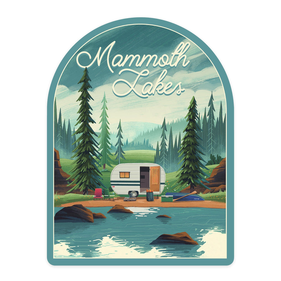 Mammoth Lakes, California, Outdoor Activity, At Home Anywhere, Camper in Evergreens, Contour, Vinyl Sticker Sticker Lantern Press 