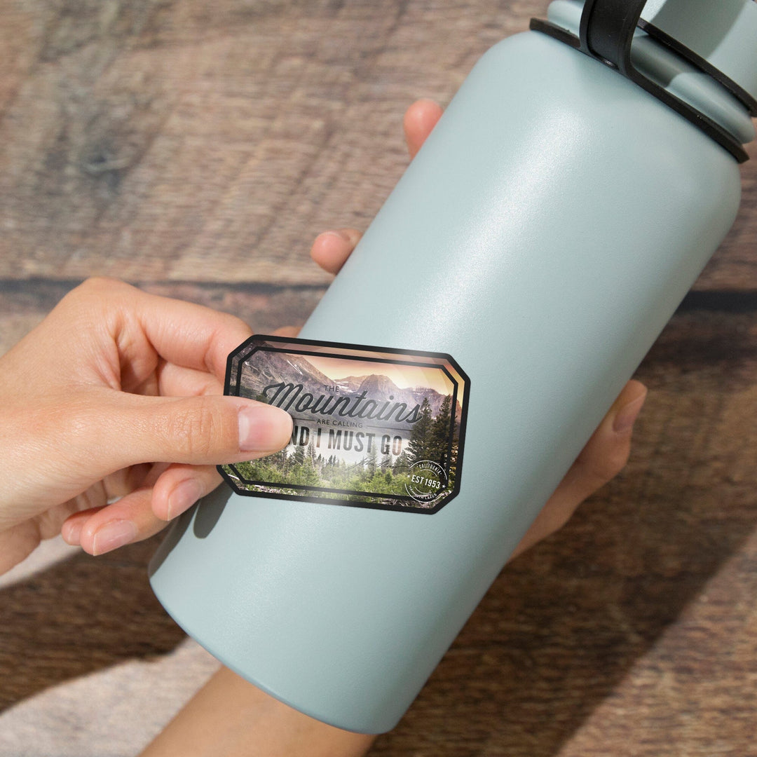 Mammoth Lakes, California, Sentiment Design, Mountains are Calling, Contour, Vinyl Sticker Sticker Lantern Press 