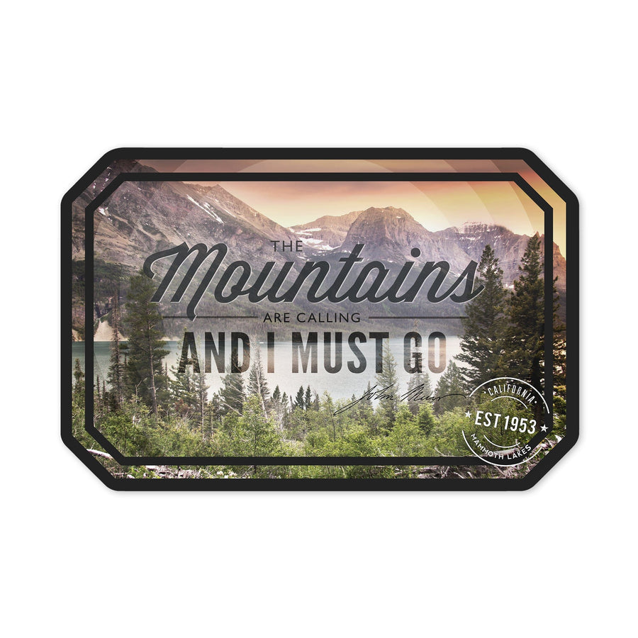 Mammoth Lakes, California, Sentiment Design, Mountains are Calling, Contour, Vinyl Sticker Sticker Lantern Press 