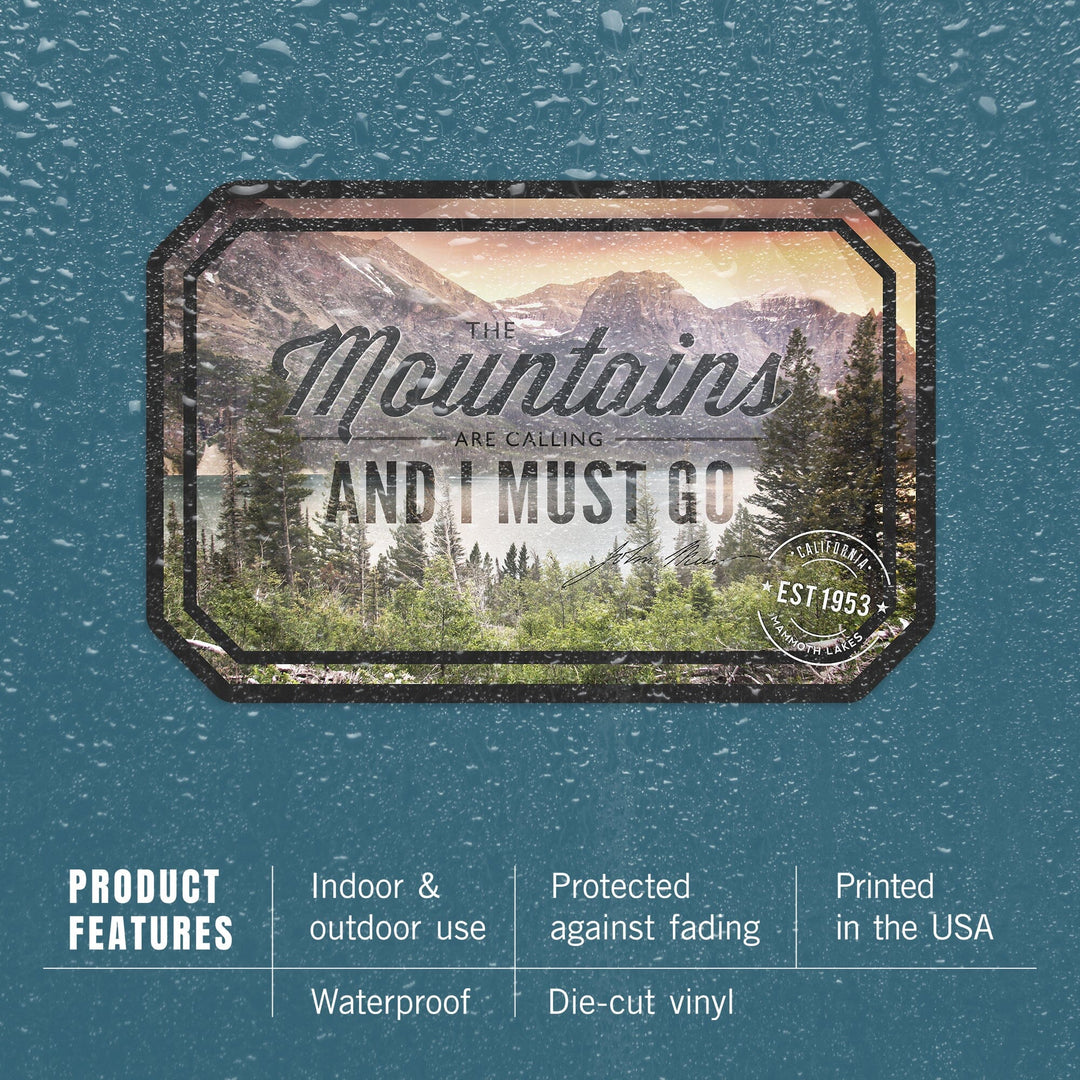 Mammoth Lakes, California, Sentiment Design, Mountains are Calling, Contour, Vinyl Sticker Sticker Lantern Press 