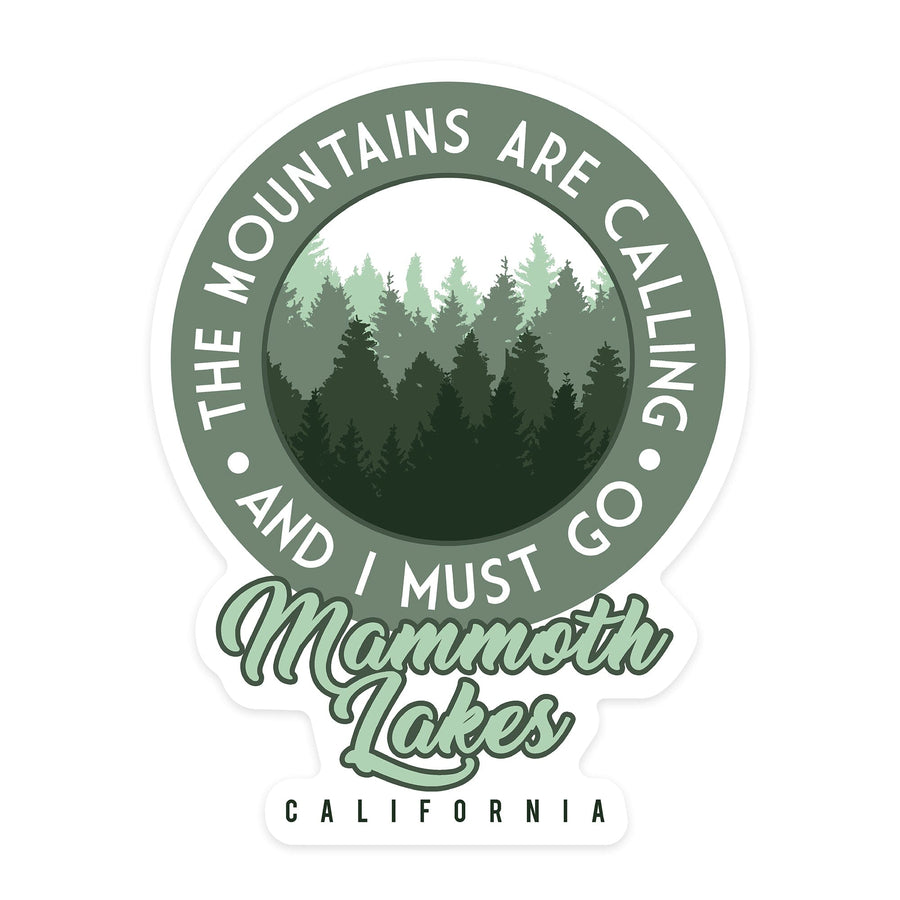 Mammoth Lakes, California, The Mountains Are Calling, Pine Trees, Contour, Vinyl Sticker - Lantern Press