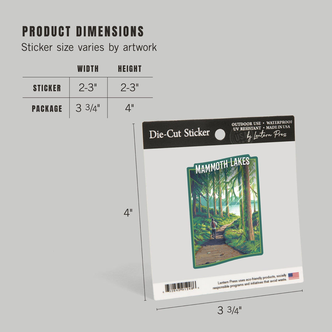Mammoth Lakes, California, Walk in the Woods, Day Hike, Contour, Vinyl Sticker Sticker Lantern Press 