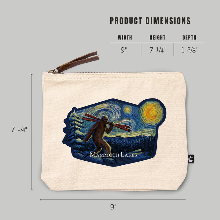 Mammoth Lakes, California, Winter Bigfoot with Skis, Starry Night,, Organic Cotton Zipper Pouch, Go Bag Totes Lantern Press 