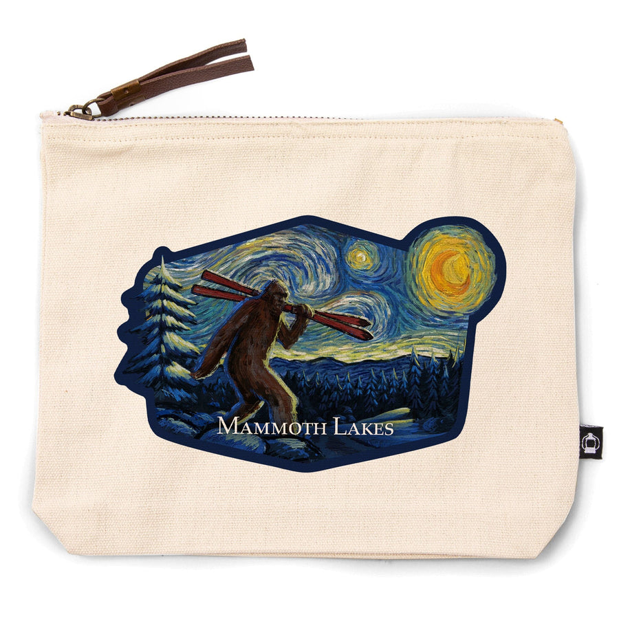 Mammoth Lakes, California, Winter Bigfoot with Skis, Starry Night,, Organic Cotton Zipper Pouch, Go Bag Totes Lantern Press 