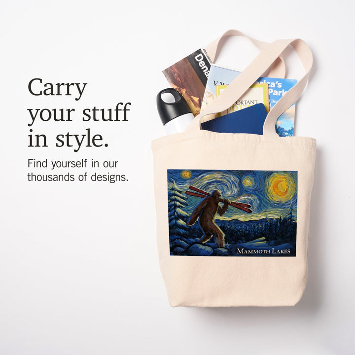 Mammoth Lakes, California, Winter Bigfoot with Skis, Starry Night, Tote Bag Totes Lantern Press 