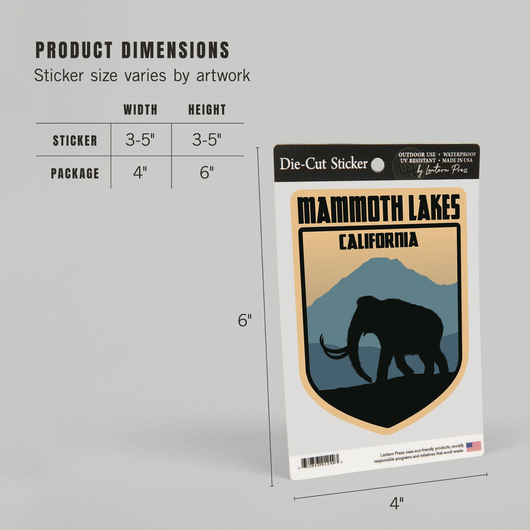 Mammoth Lakes, California, Wooly Mammoth, Contour, Vinyl Sticker - Lantern Press