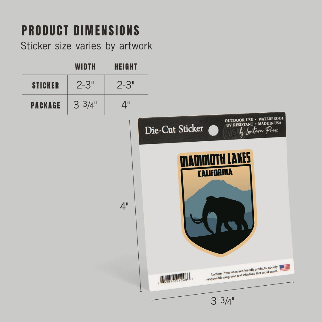 Mammoth Lakes, California, Wooly Mammoth, Contour, Vinyl Sticker - Lantern Press