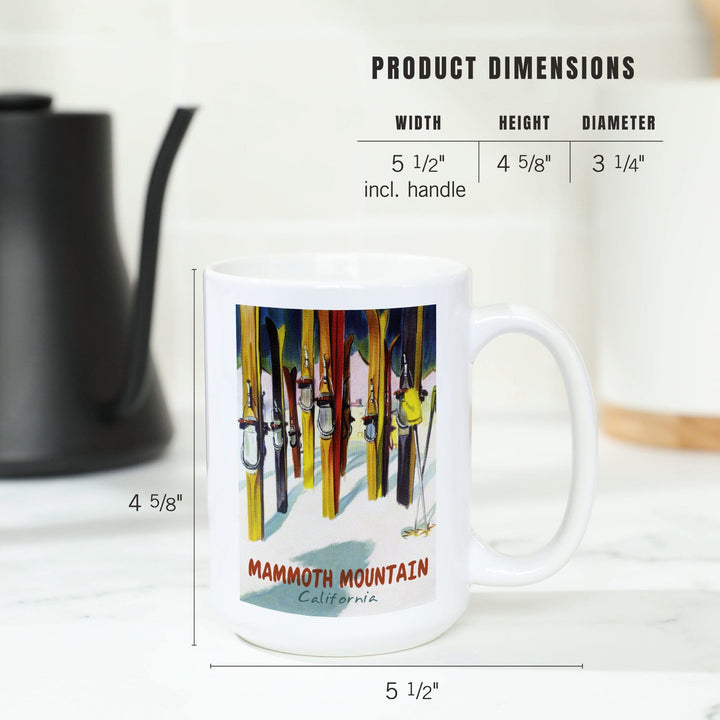 Mammoth Mountain, California, Colorful Skis, Lantern Press Artwork, Ceramic Mug Mugs Lantern Press 