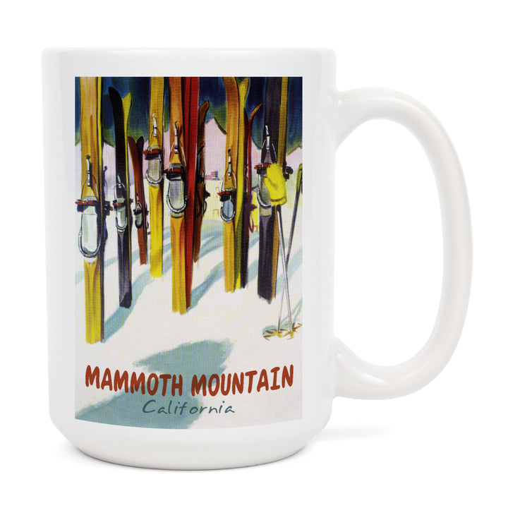 Mammoth Mountain, California, Colorful Skis, Lantern Press Artwork, Ceramic Mug Mugs Lantern Press 