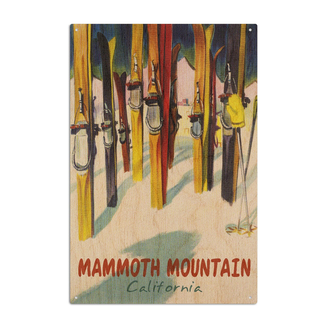 Mammoth Mountain, California, Colorful Skis, Lantern Press Artwork, Wood Signs and Postcards Wood Lantern Press 10 x 15 Wood Sign 