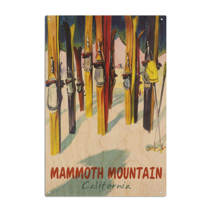 Mammoth Mountain, California, Colorful Skis, Lantern Press Artwork, Wood Signs and Postcards Wood Lantern Press 6x9 Wood Sign 