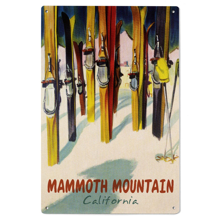 Mammoth Mountain, California, Colorful Skis, Lantern Press Artwork, Wood Signs and Postcards Wood Lantern Press 