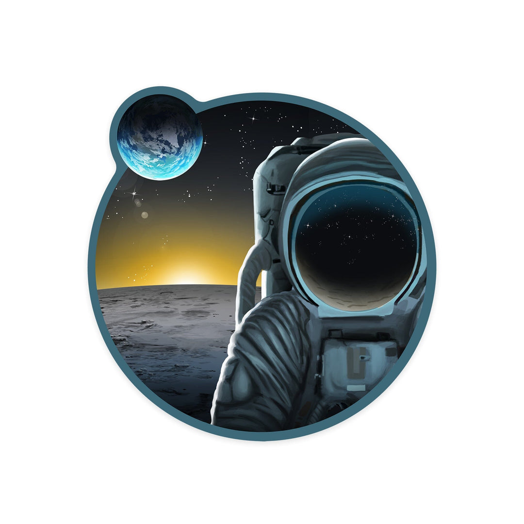 Man on the Moon and Sunset, Contour, Vinyl Sticker Sticker Lantern Press 