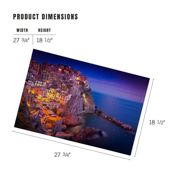 Manarola, Cinque Terre, Italy at Dusk, Jigsaw Puzzle Puzzle Lantern Press 