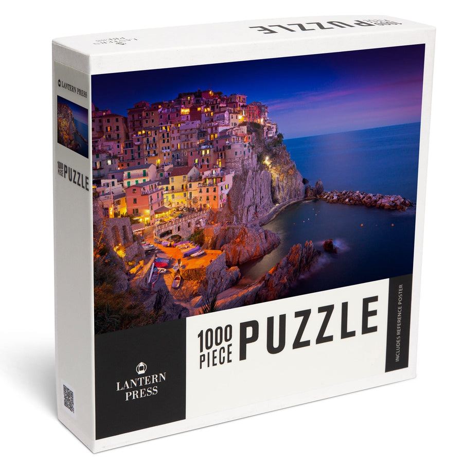 Manarola, Cinque Terre, Italy at Dusk, Jigsaw Puzzle Puzzle Lantern Press 