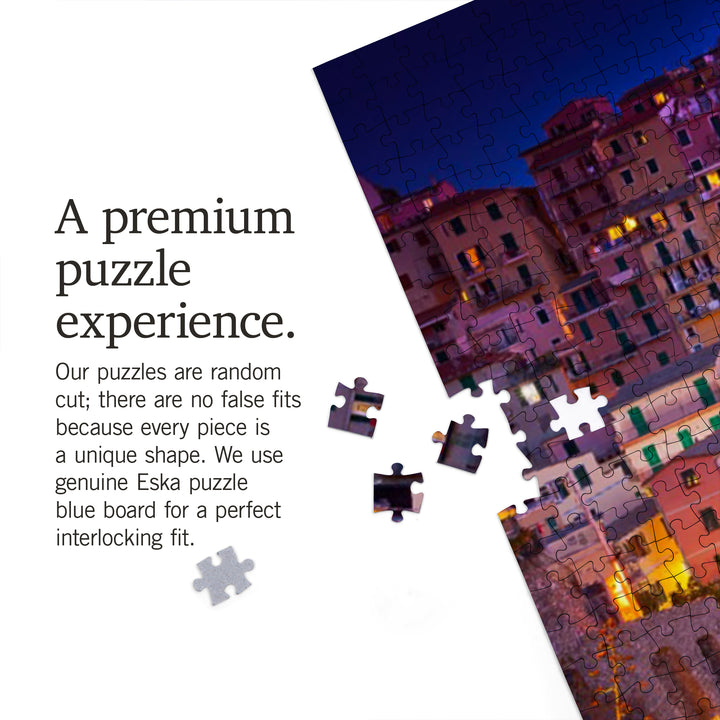 Manarola, Cinque Terre, Italy at Dusk, Jigsaw Puzzle Puzzle Lantern Press 