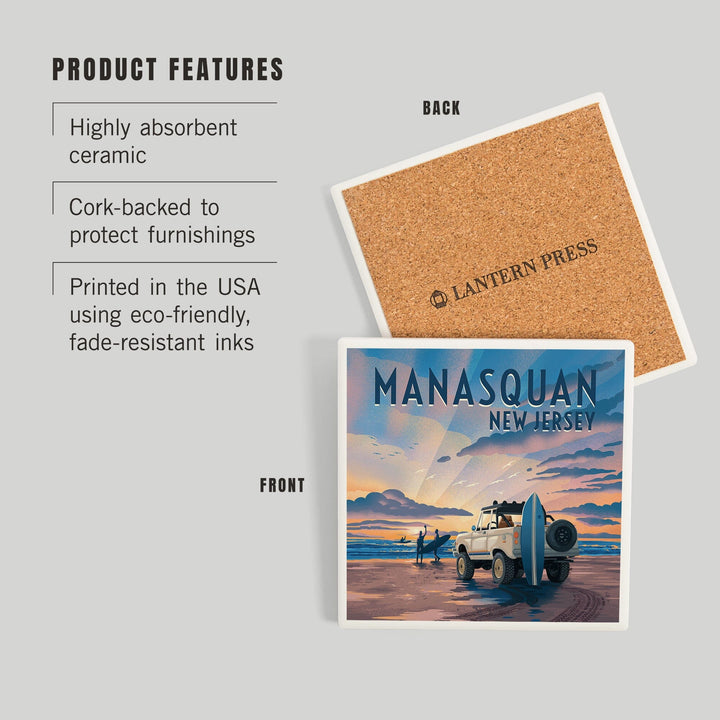 Manasquan, New Jersey, Beach Lithograph, Coasters Coasters Lantern Press 