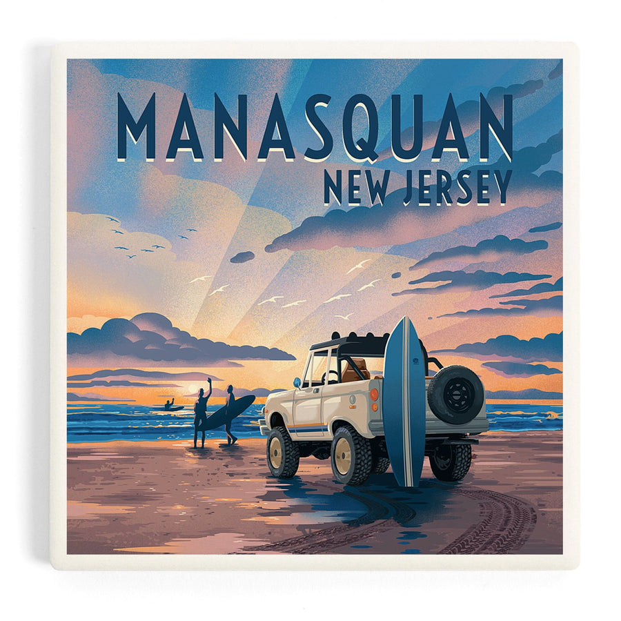 Manasquan, New Jersey, Beach Lithograph, Coasters Coasters Lantern Press 