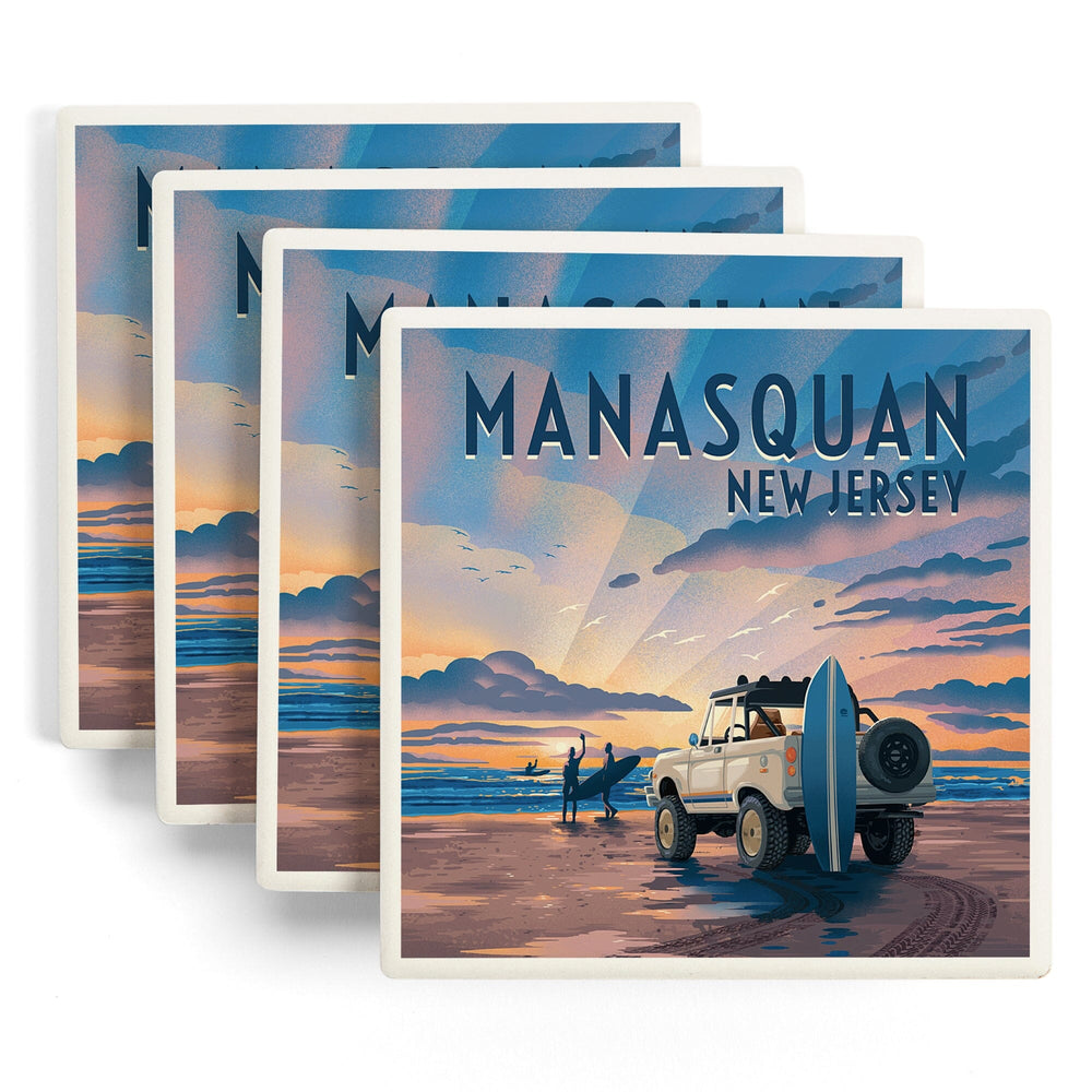 Manasquan, New Jersey, Beach Lithograph, Coasters Coasters Lantern Press 