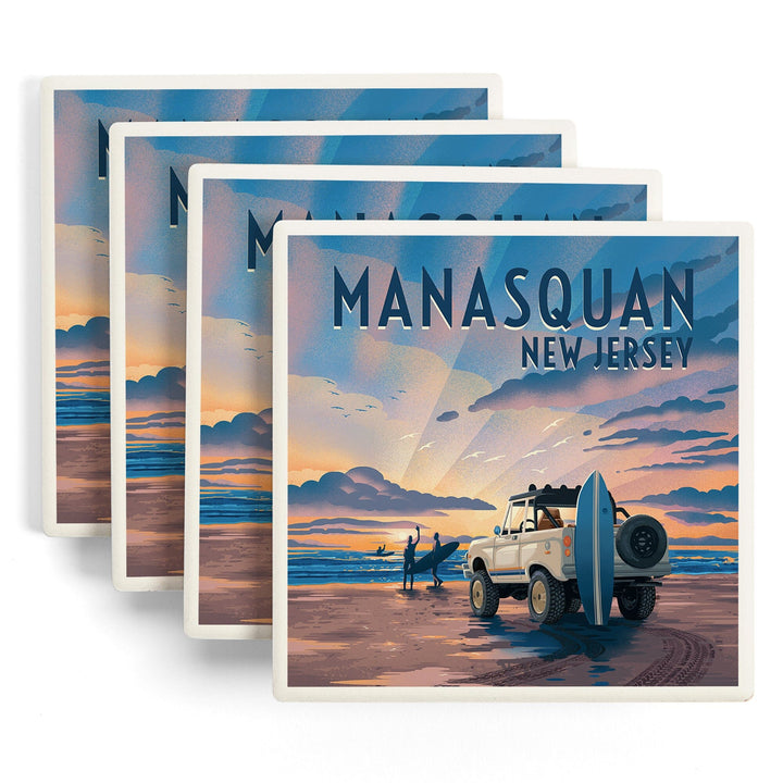 Manasquan, New Jersey, Beach Lithograph, Coasters Coasters Lantern Press 