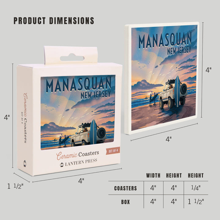 Manasquan, New Jersey, Beach Lithograph, Coasters Coasters Lantern Press 