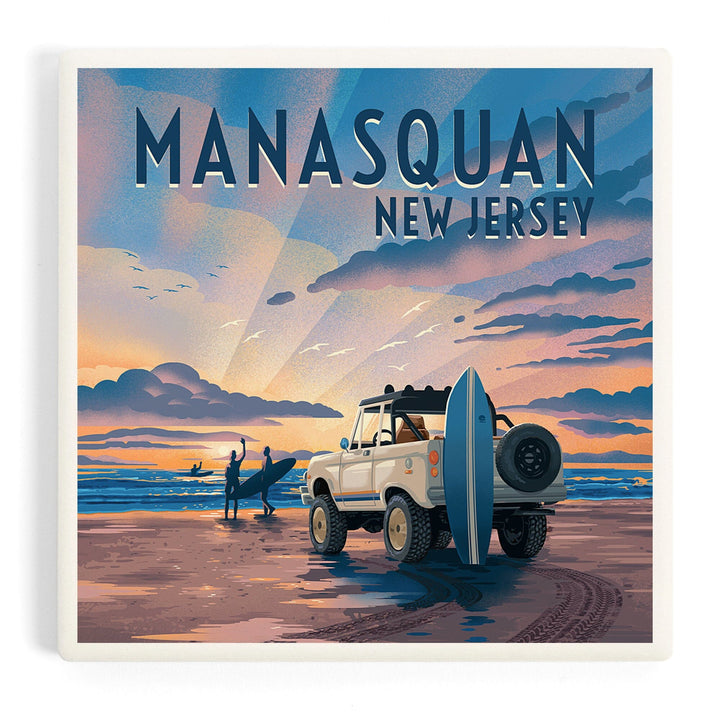 Manasquan, New Jersey, Beach Lithograph, Coasters Coasters Lantern Press Coaster 