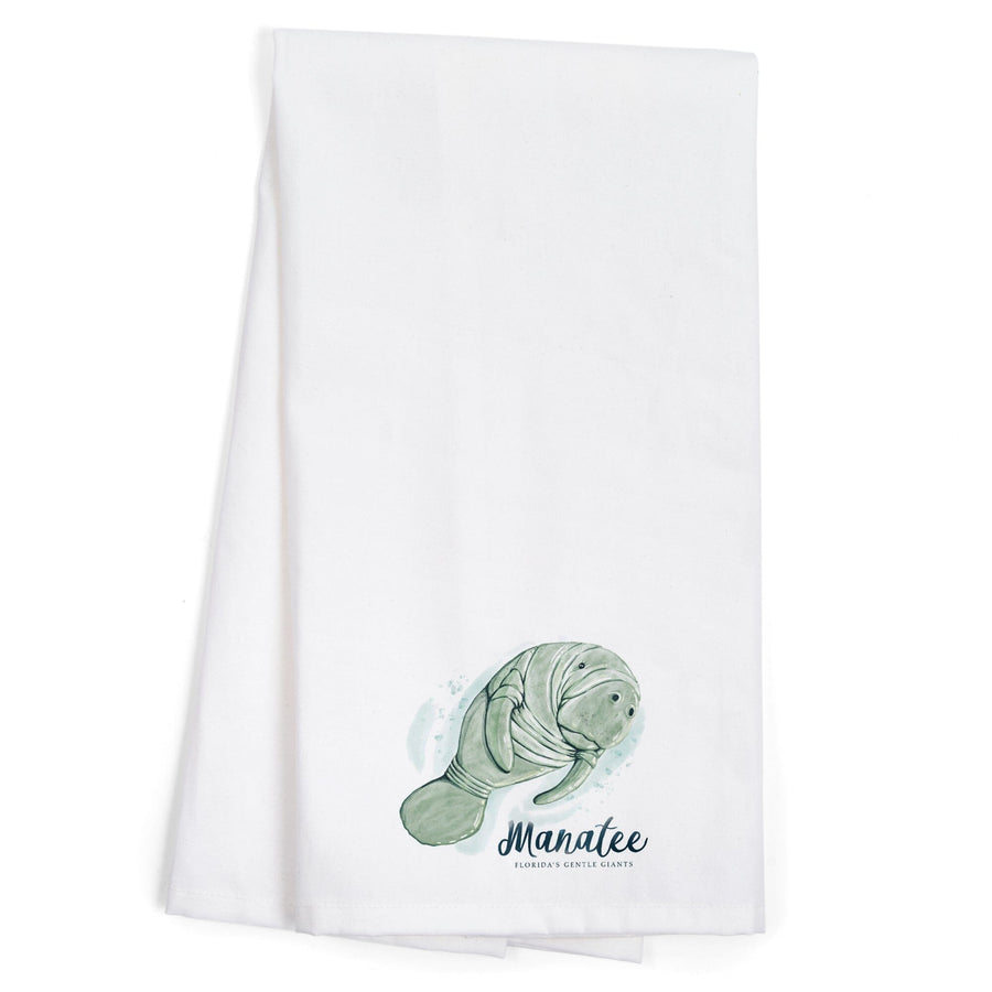 Manatee, Florida's Gentle Giant, Watercolor, Organic Cotton Kitchen Tea Towels Kitchen Lantern Press 