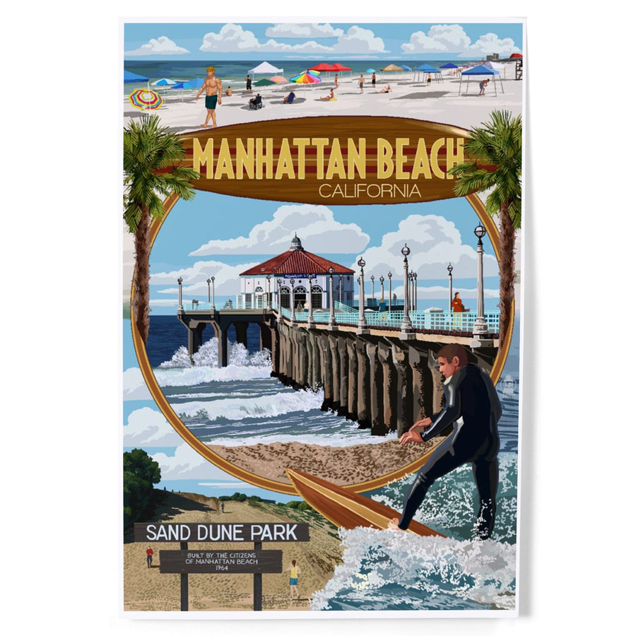 Manhattan Beach, California, Montage Scenes, Art & Giclee Prints Art Lantern Press 