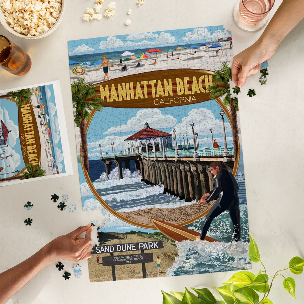 Manhattan Beach, California, Montage Scenes, Jigsaw Puzzle Puzzle Lantern Press 