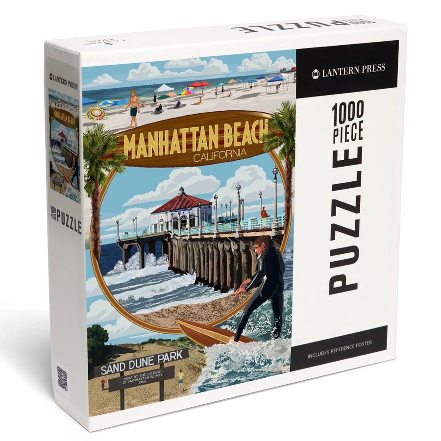 Manhattan Beach, California, Montage Scenes, Jigsaw Puzzle Puzzle Lantern Press 