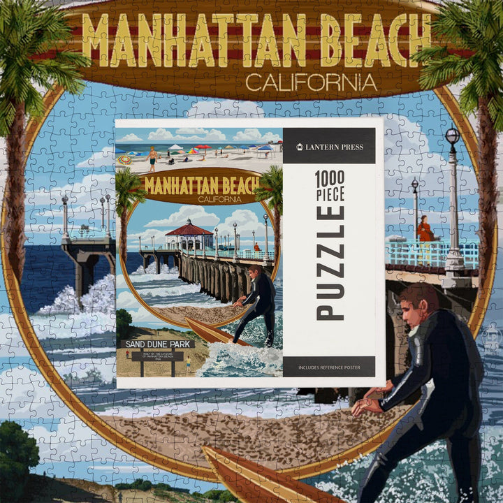 Manhattan Beach, California, Montage Scenes, Jigsaw Puzzle Puzzle Lantern Press 
