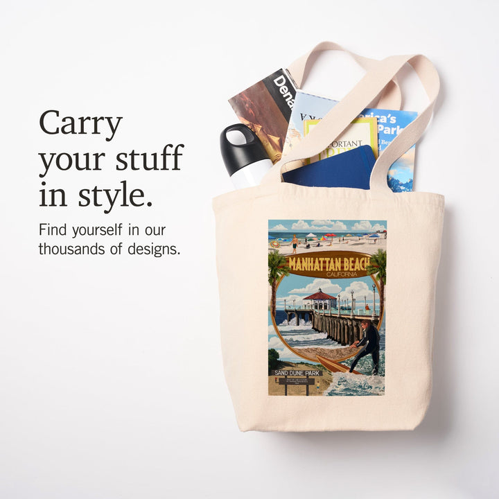Manhattan Beach, California, Montage Scenes, Tote Bag Totes Lantern Press 