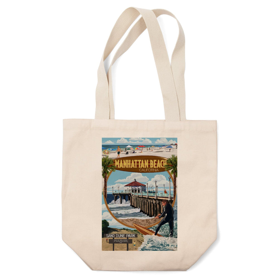 Manhattan Beach, California, Montage Scenes, Tote Bag Totes Lantern Press 