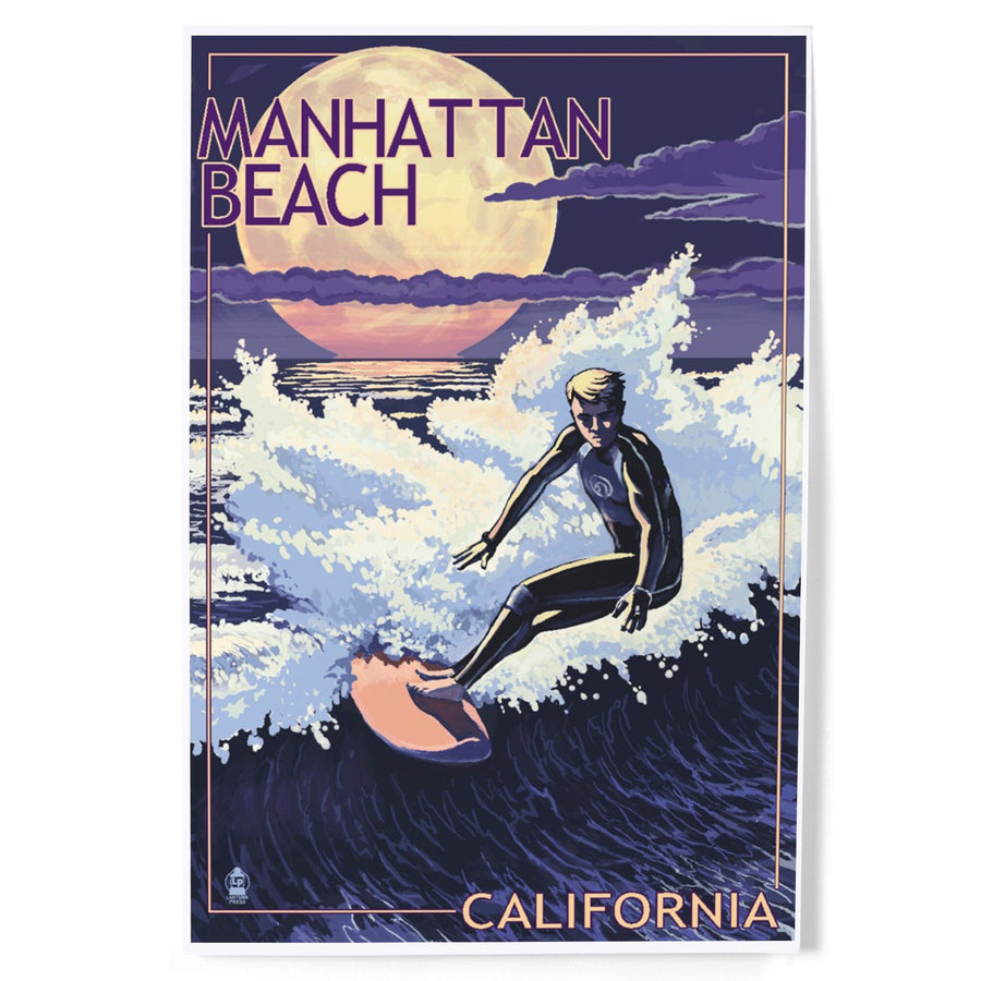 Manhattan Beach, California, Night Surfer, Art & Giclee Prints Art Lantern Press 