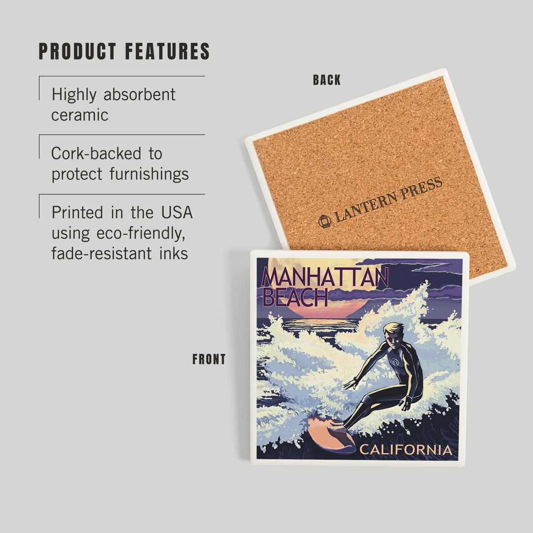 Manhattan Beach, California, Night Surfer, Coasters Coasters Lantern Press 