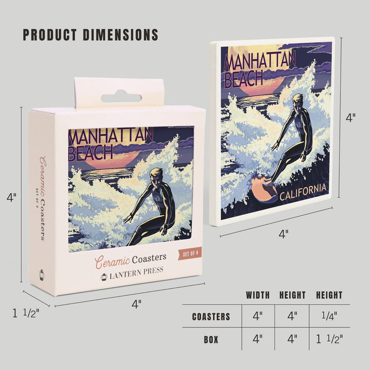 Manhattan Beach, California, Night Surfer, Coasters Coasters Lantern Press 