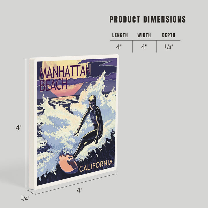 Manhattan Beach, California, Night Surfer, Coasters Coasters Lantern Press 