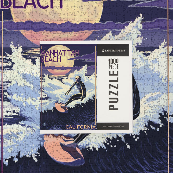 Manhattan Beach, California, Night Surfer, Jigsaw Puzzle Puzzle Lantern Press 