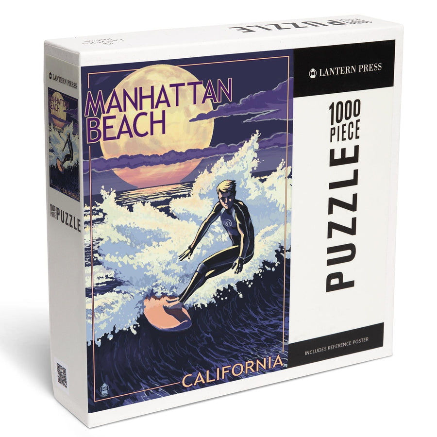 Manhattan Beach, California, Night Surfer, Jigsaw Puzzle Puzzle Lantern Press 