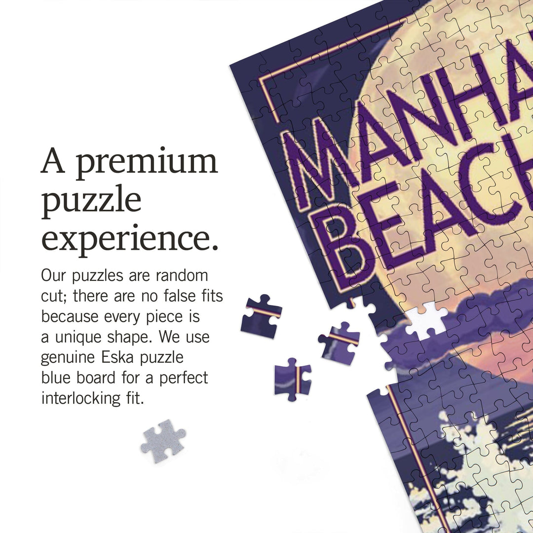 Manhattan Beach, California, Night Surfer, Jigsaw Puzzle Puzzle Lantern Press 