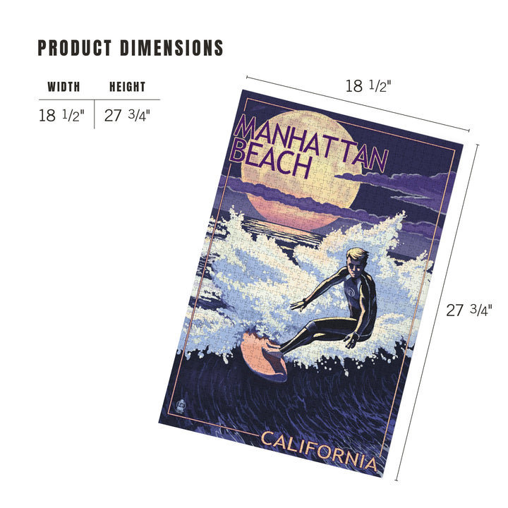 Manhattan Beach, California, Night Surfer, Jigsaw Puzzle Puzzle Lantern Press 