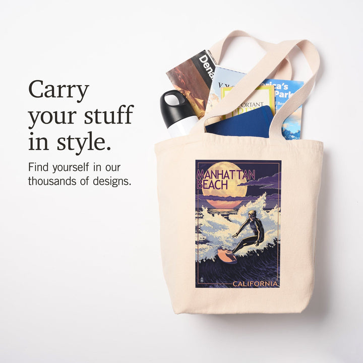 Manhattan Beach, California, Night Surfer, Tote Bag Totes Lantern Press 