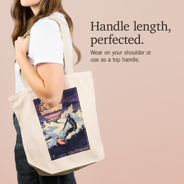 Manhattan Beach, California, Night Surfer, Tote Bag Totes Lantern Press 