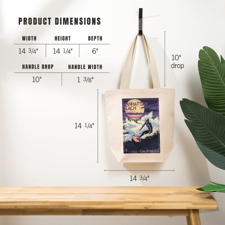 Manhattan Beach, California, Night Surfer, Tote Bag Totes Lantern Press 