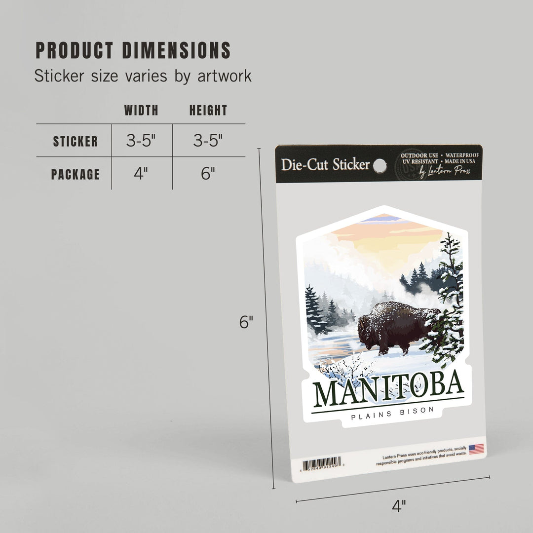 Manitoba, Canada, Bison Snow Scene, Contour, Lantern Press Artwork, Vinyl Sticker Sticker Lantern Press 